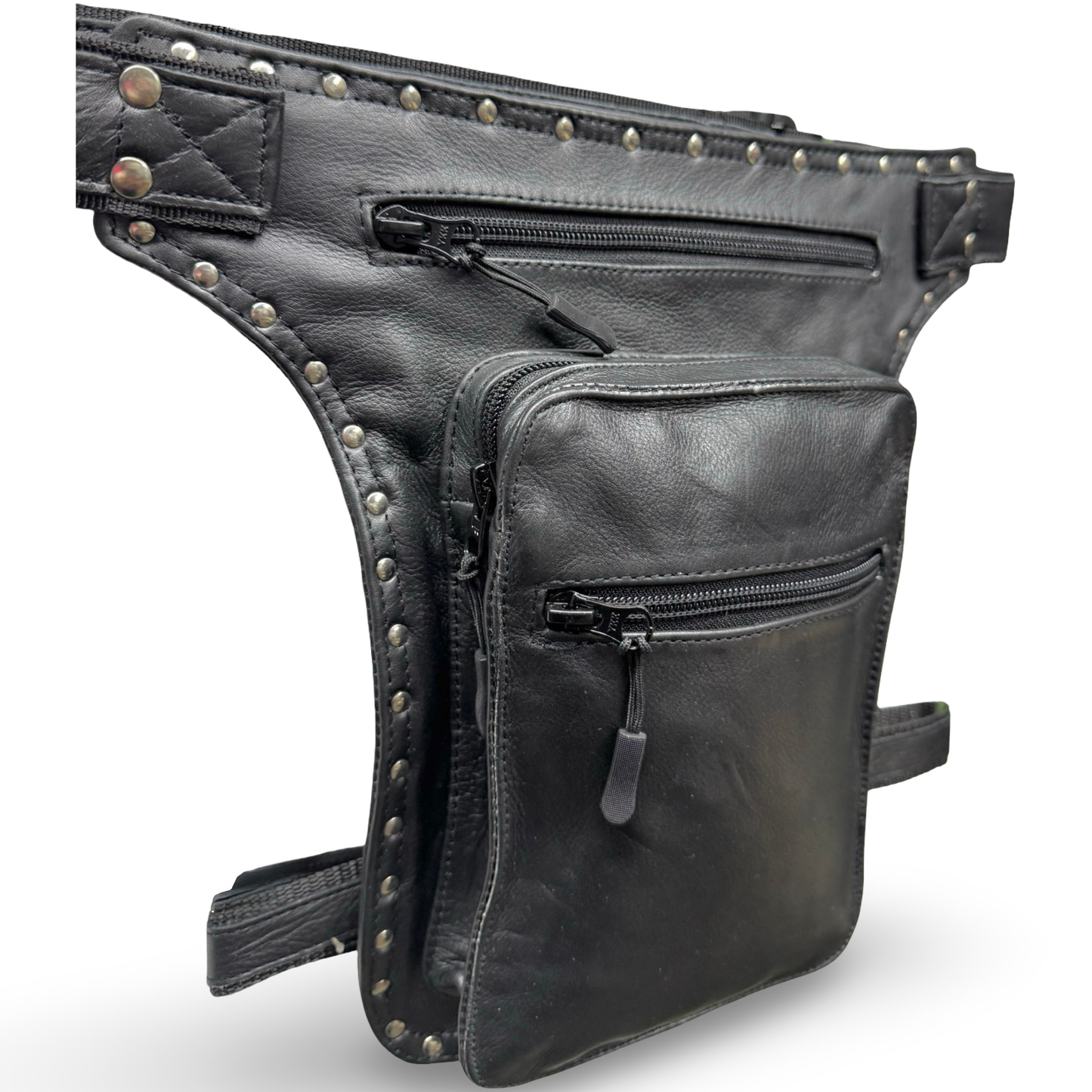 Leder Beintasche Herren Damen Motorrad Tasche Hüfttasche Braun Iron Black