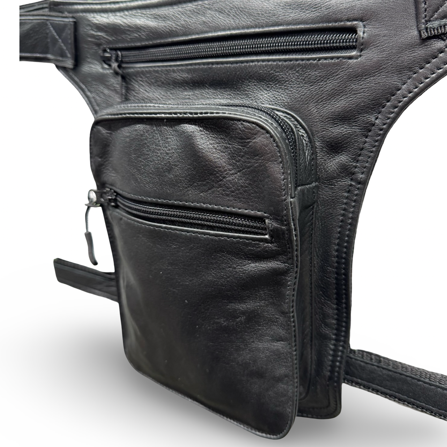 Leder Beintasche Herren Damen Motorrad Tasche Hüfttasche Braun Pure Black