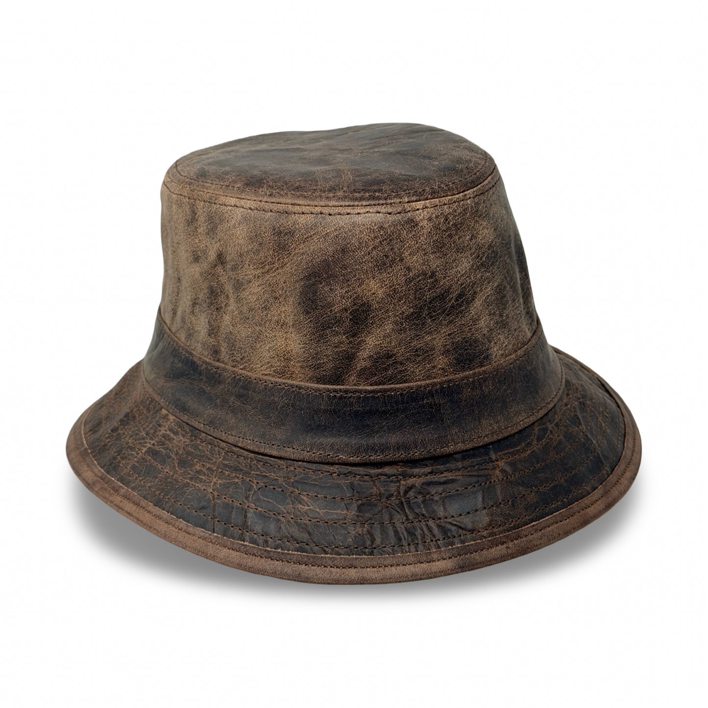 Lederhut Echtleder Büffelleder Trilby Unisex Outdoorhut Wandern Braun Walnut