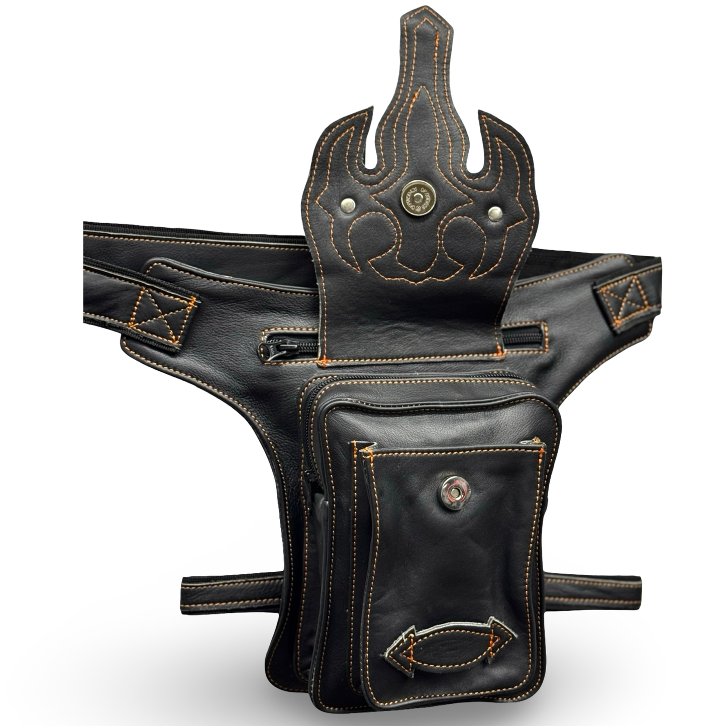 Leder Beintasche Herren Damen Motorrad Tasche Hüfttasche Braun Inferno Orange