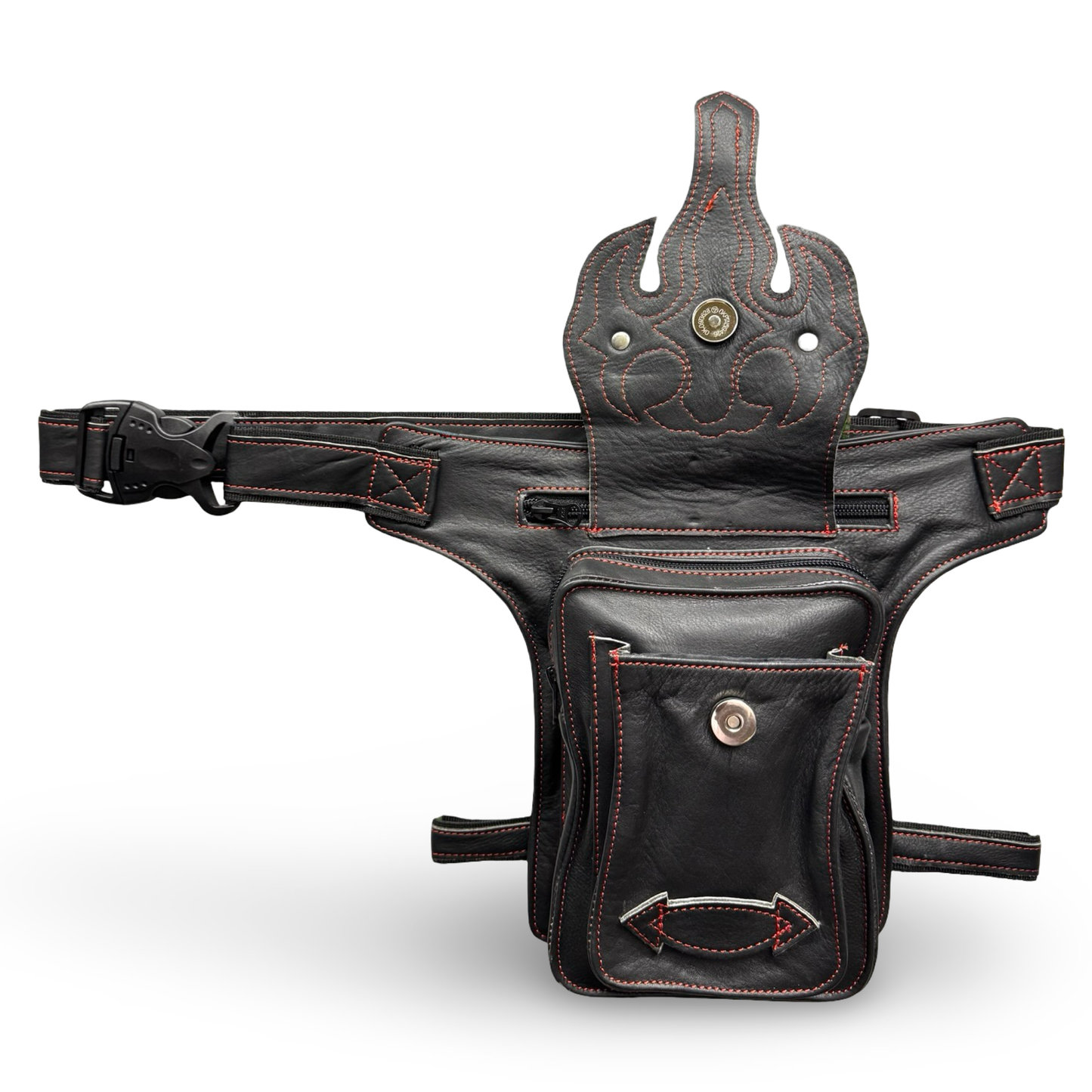 Leder Beintasche Herren Damen Motorrad Tasche Hüfttasche Braun Hellfire Red