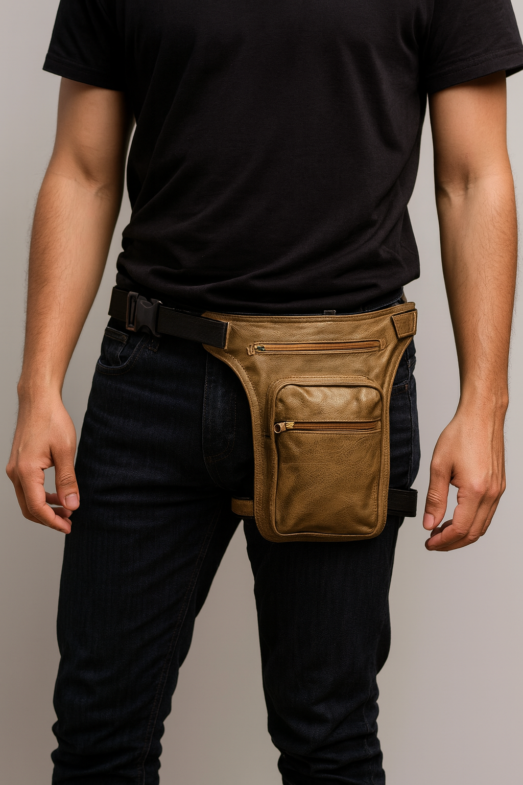 Leder Beintasche Herren Damen Motorrad Tasche Vintage Hüfttasche Braun Sandstone