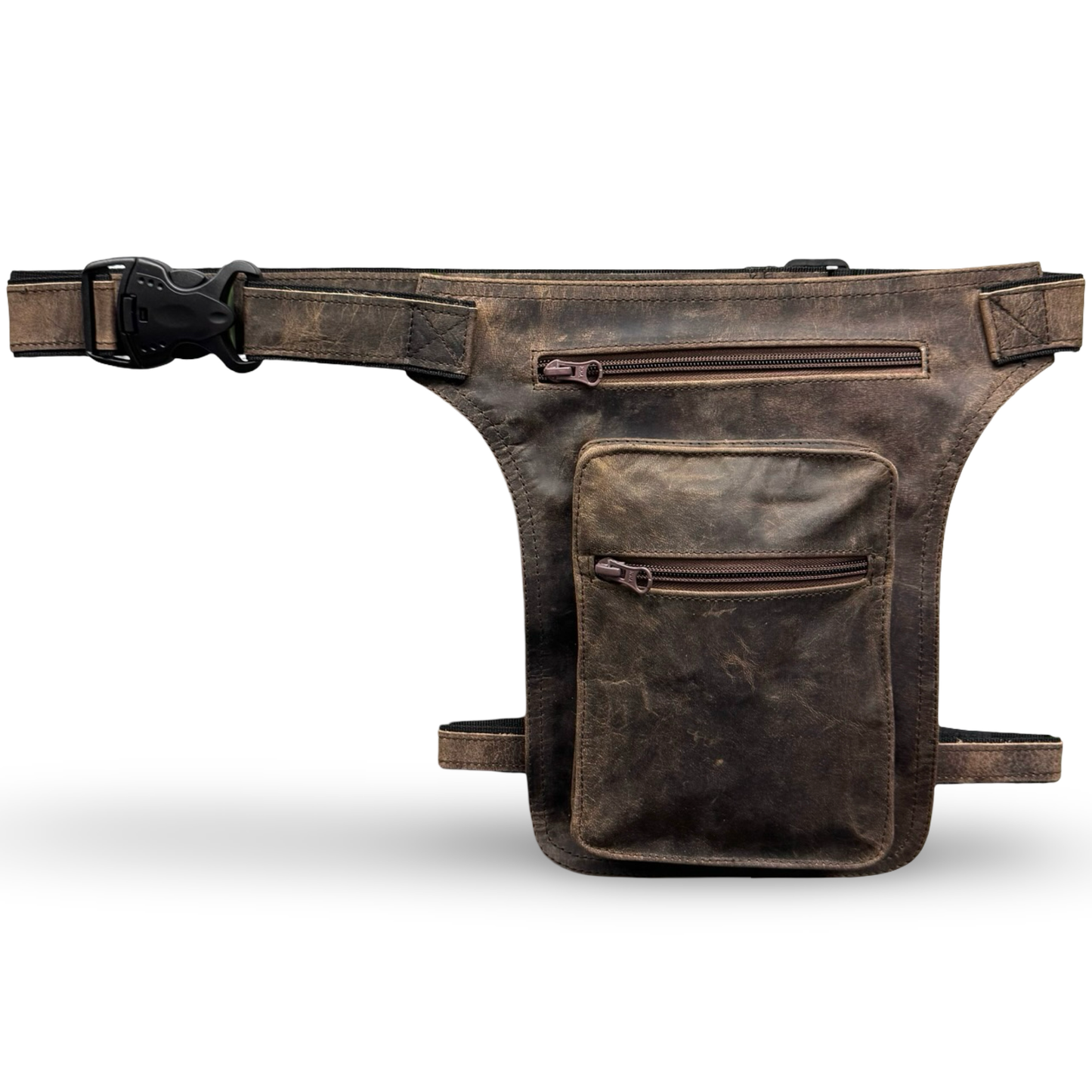 Leder Beintasche Herren Damen Motorrad Tasche Hüfttasche Braun Charred Brown