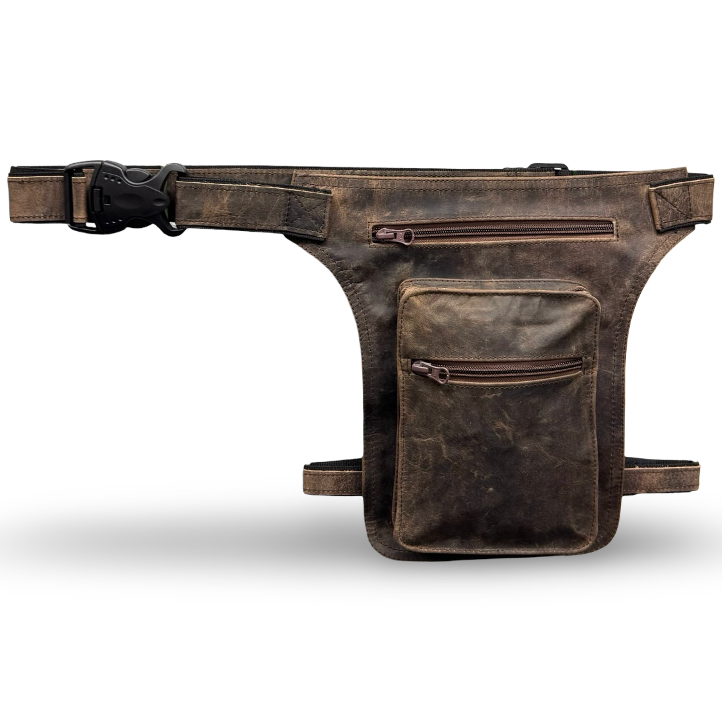 Leder Beintasche Herren Damen Motorrad Tasche Hüfttasche Braun Charred Brown