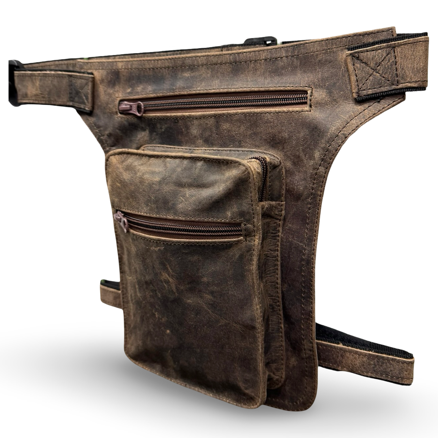 Leder Beintasche Herren Damen Motorrad Tasche Hüfttasche Braun Charred Brown