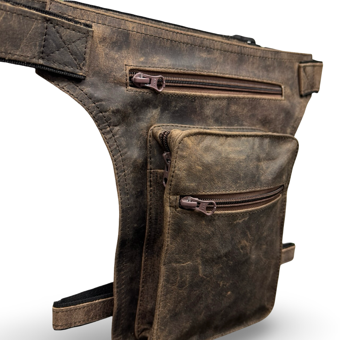 Leder Beintasche Herren Damen Motorrad Tasche Hüfttasche Braun Charred Brown