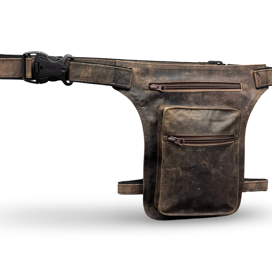 Leder Beintasche Herren Damen Motorrad Tasche Hüfttasche Braun Charred Brown