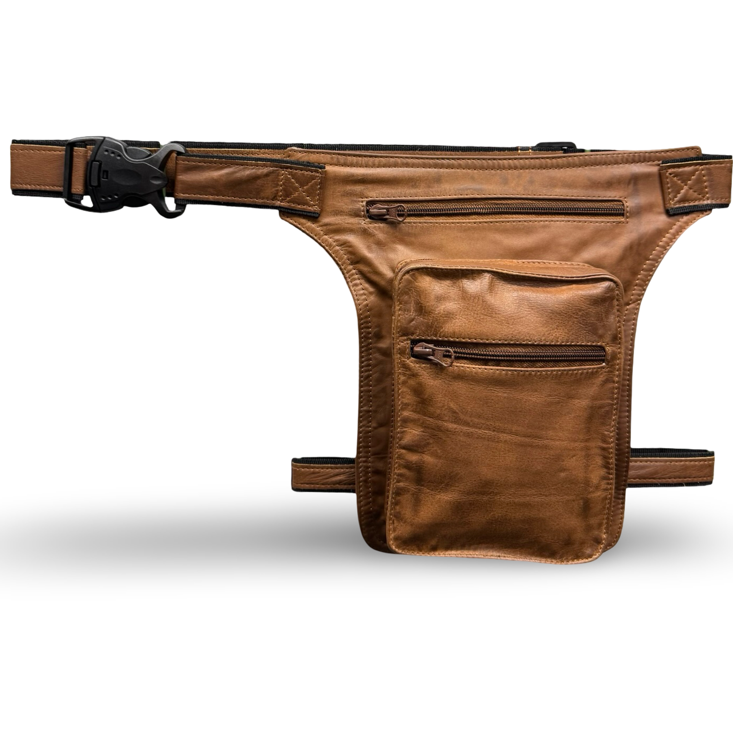 Leder Beintasche Herren Damen Motorrad Tasche Hüfttasche Braun Saddle Brown