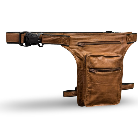 Leder Beintasche Herren Damen Motorrad Tasche Hüfttasche Braun Saddle Brown