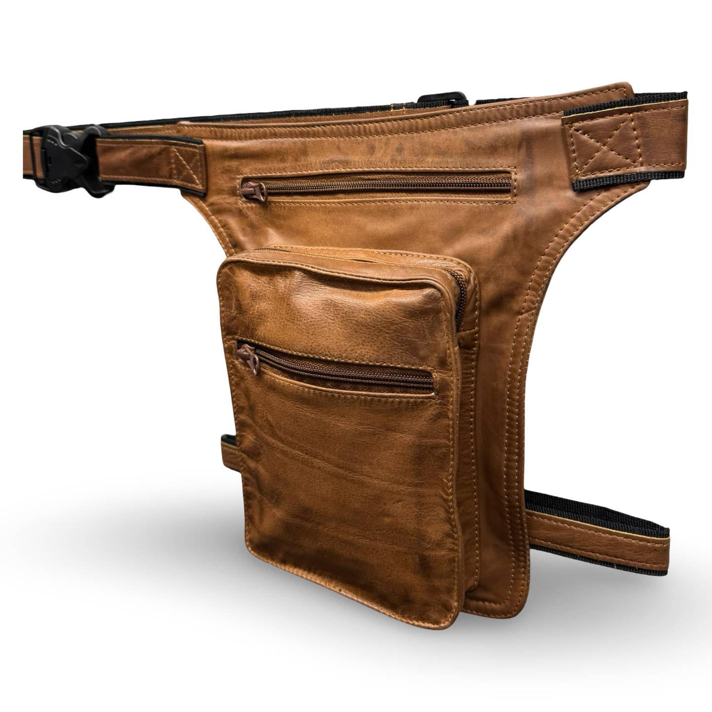 Leder Beintasche Herren Damen Motorrad Tasche Hüfttasche Braun Saddle Brown