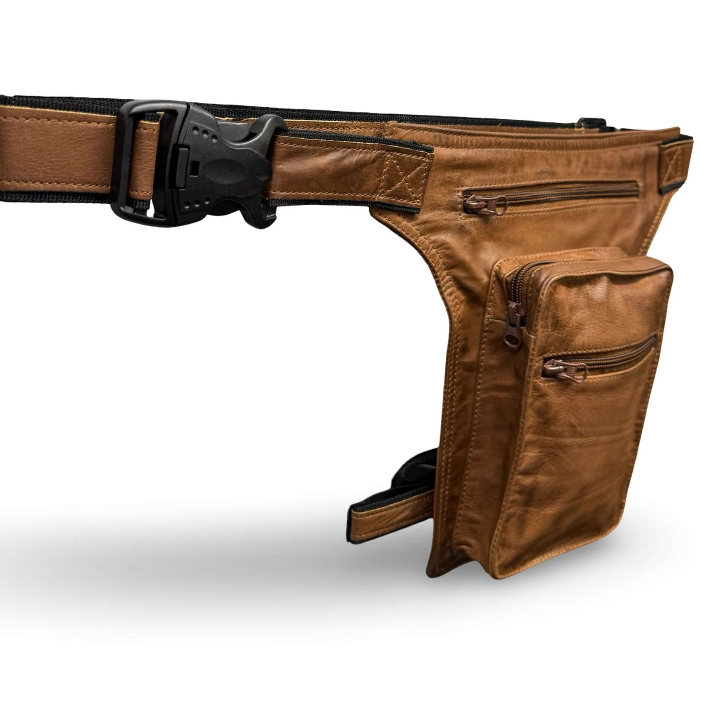 Leder Beintasche Herren Damen Motorrad Tasche Hüfttasche Braun Saddle Brown