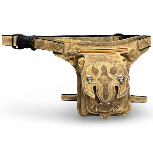 Leder Beintasche Herren Damen Motorrad Tasche Hüfttasche Braun Burned Sand