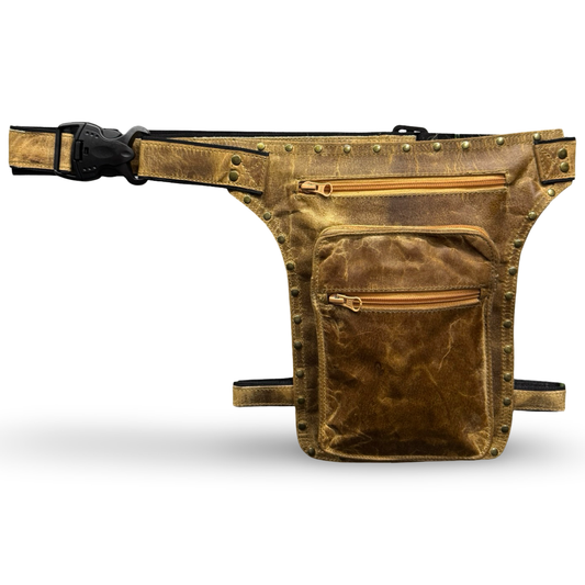 Leder Beintasche Herren Damen Motorrad Tasche Hüfttasche Braun Bronzed Sand