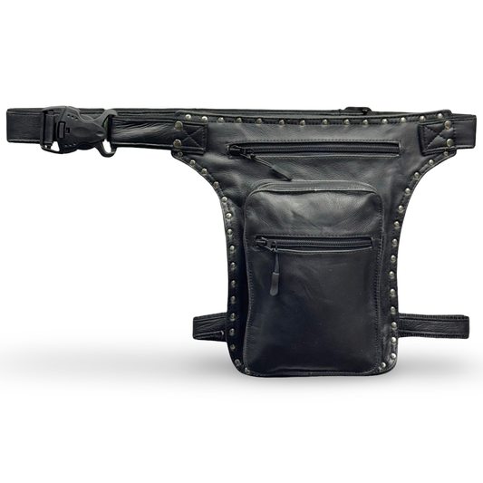 Leder Beintasche Herren Damen Motorrad Tasche Hüfttasche Braun Iron Black