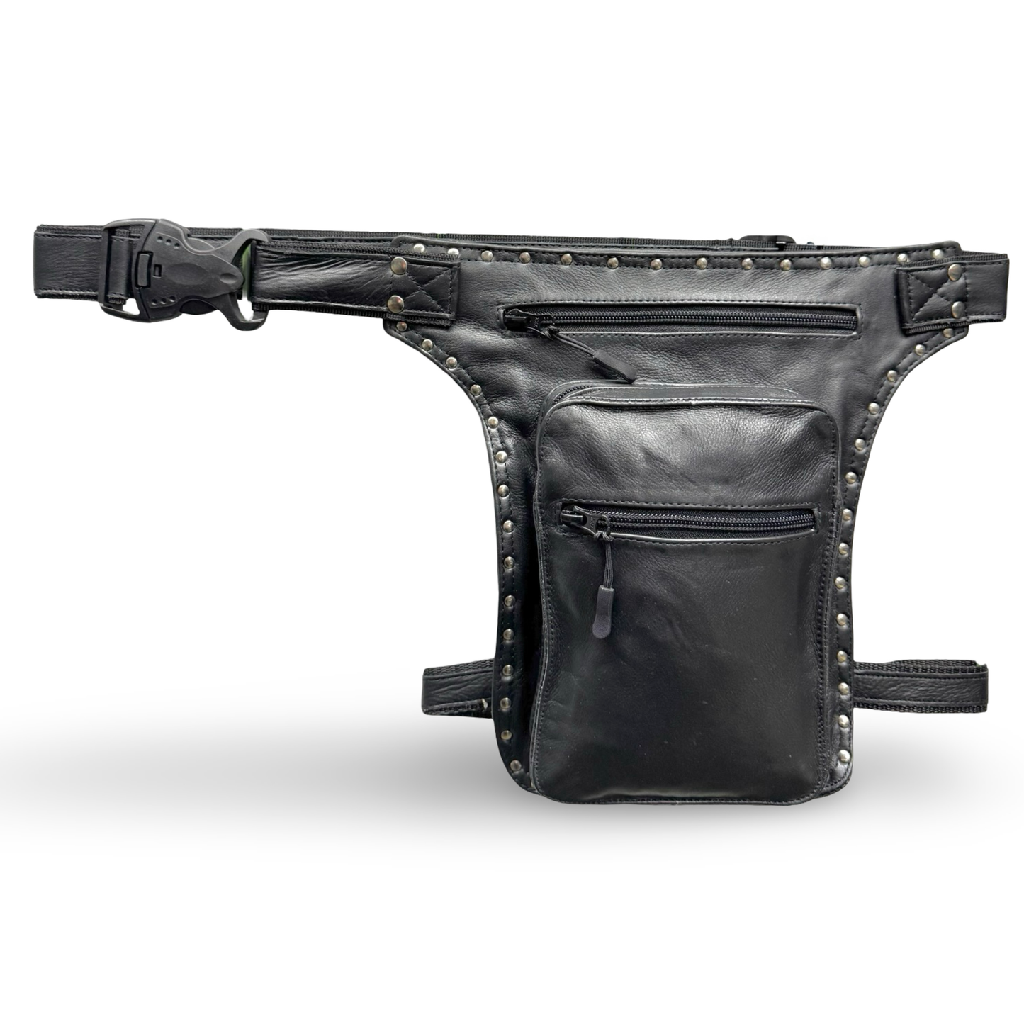 Leder Beintasche Herren Damen Motorrad Tasche Hüfttasche Braun Iron Black