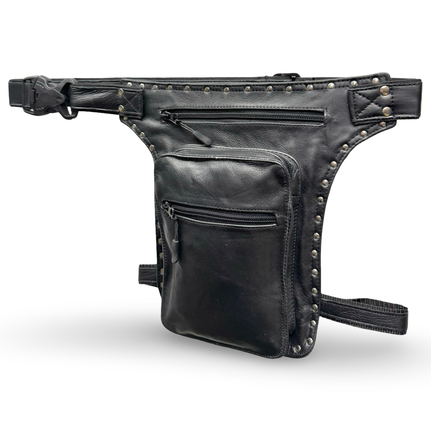 Leder Beintasche Herren Damen Motorrad Tasche Hüfttasche Braun Iron Black