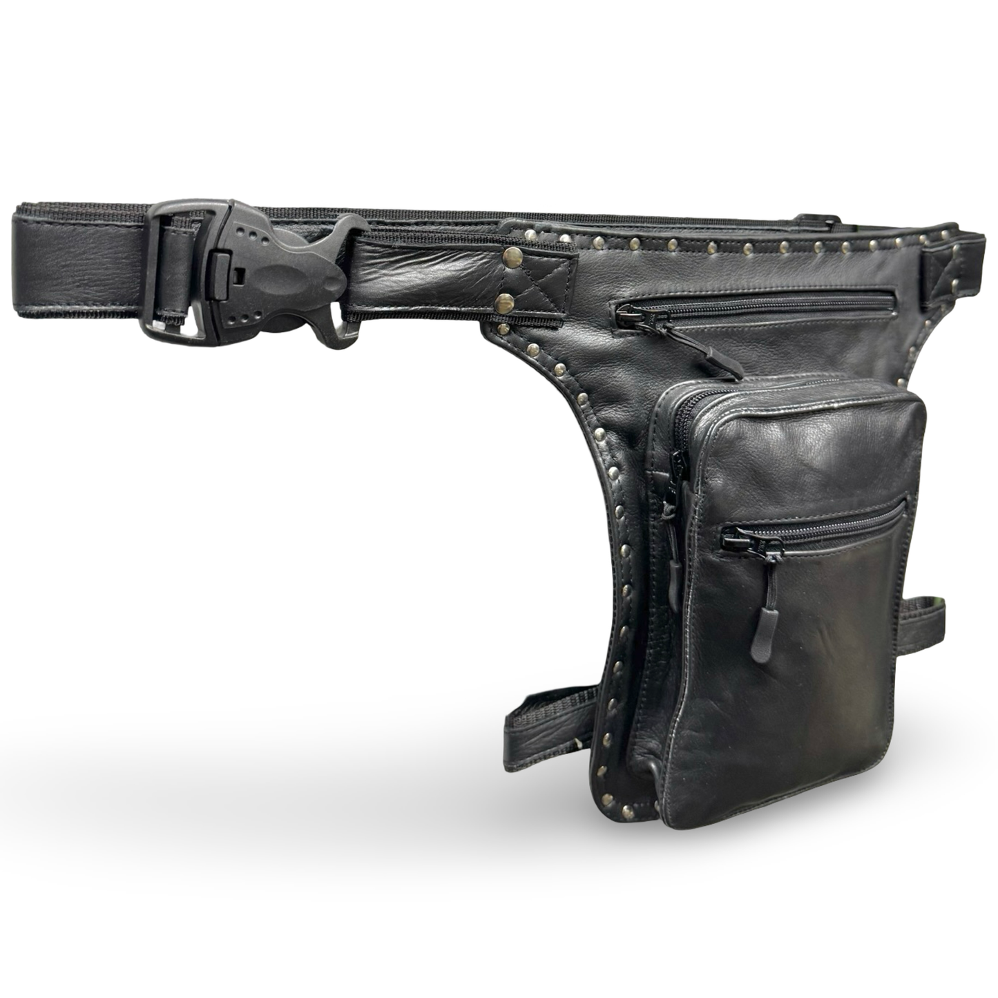 Leder Beintasche Herren Damen Motorrad Tasche Hüfttasche Braun Iron Black