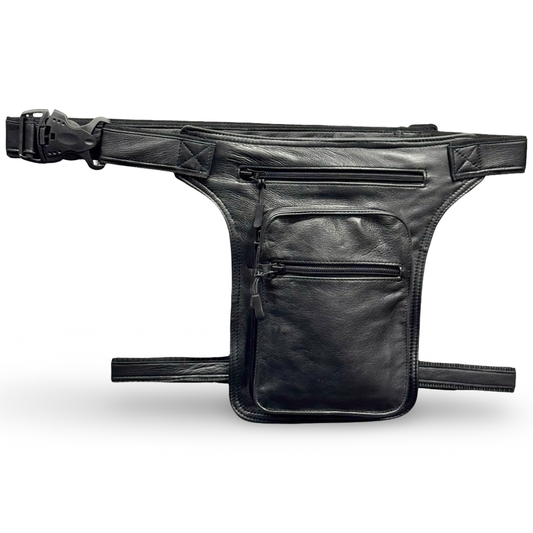 Leder Beintasche Herren Damen Motorrad Tasche Hüfttasche Braun Pure Black