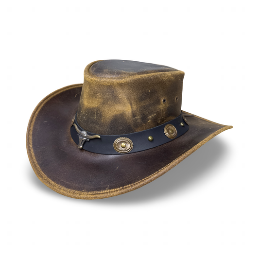 Lederhut Western Cowboy – Outdoor Hut Reiten, Wandern & Abenteuer Burnt Oak