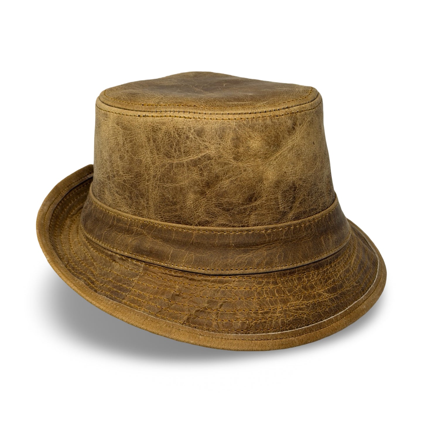 Lederhut Echtleder Büffelleder Trilby Unisex Outdoorhut Wandern Braun Honeyoak