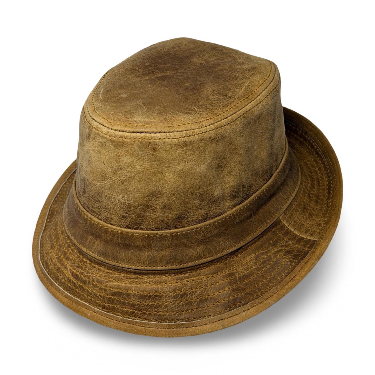 Lederhut Echtleder Büffelleder Trilby Unisex Outdoorhut Wandern Braun Honeyoak