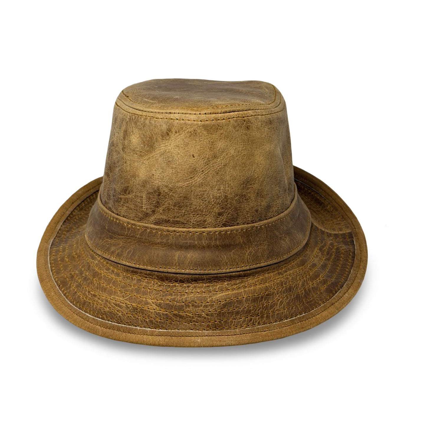 Lederhut Echtleder Büffelleder Trilby Unisex Outdoorhut Wandern Braun Honeyoak
