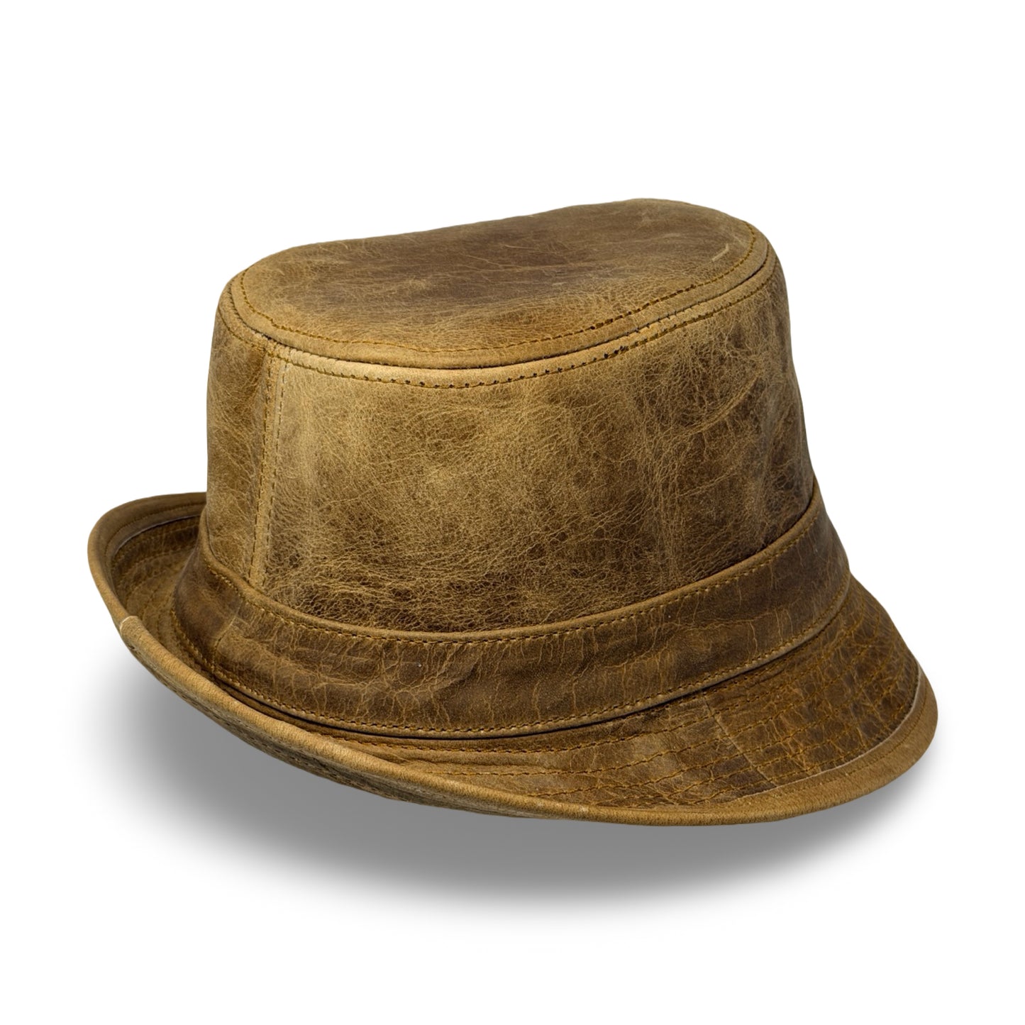 Lederhut Echtleder Büffelleder Trilby Unisex Outdoorhut Wandern Braun Honeyoak