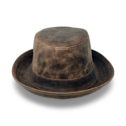 Lederhut Echtleder Büffelleder Trilby Unisex Outdoorhut Wandern Braun Walnut