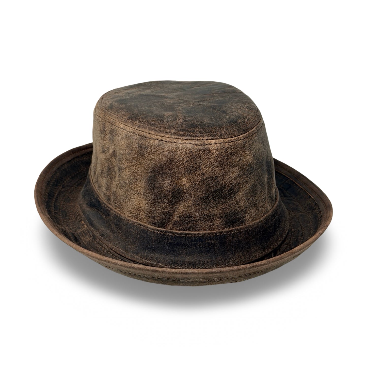 Lederhut Echtleder Büffelleder Trilby Unisex Outdoorhut Wandern Braun Walnut