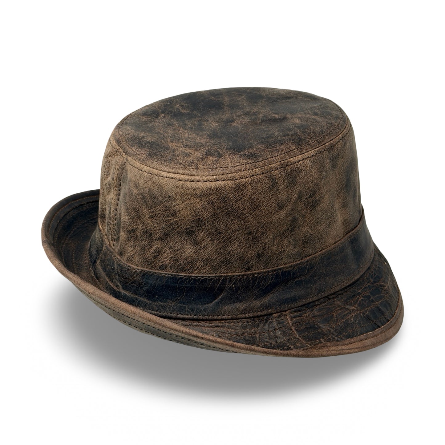 Lederhut Echtleder Büffelleder Trilby Unisex Outdoorhut Wandern Braun Walnut