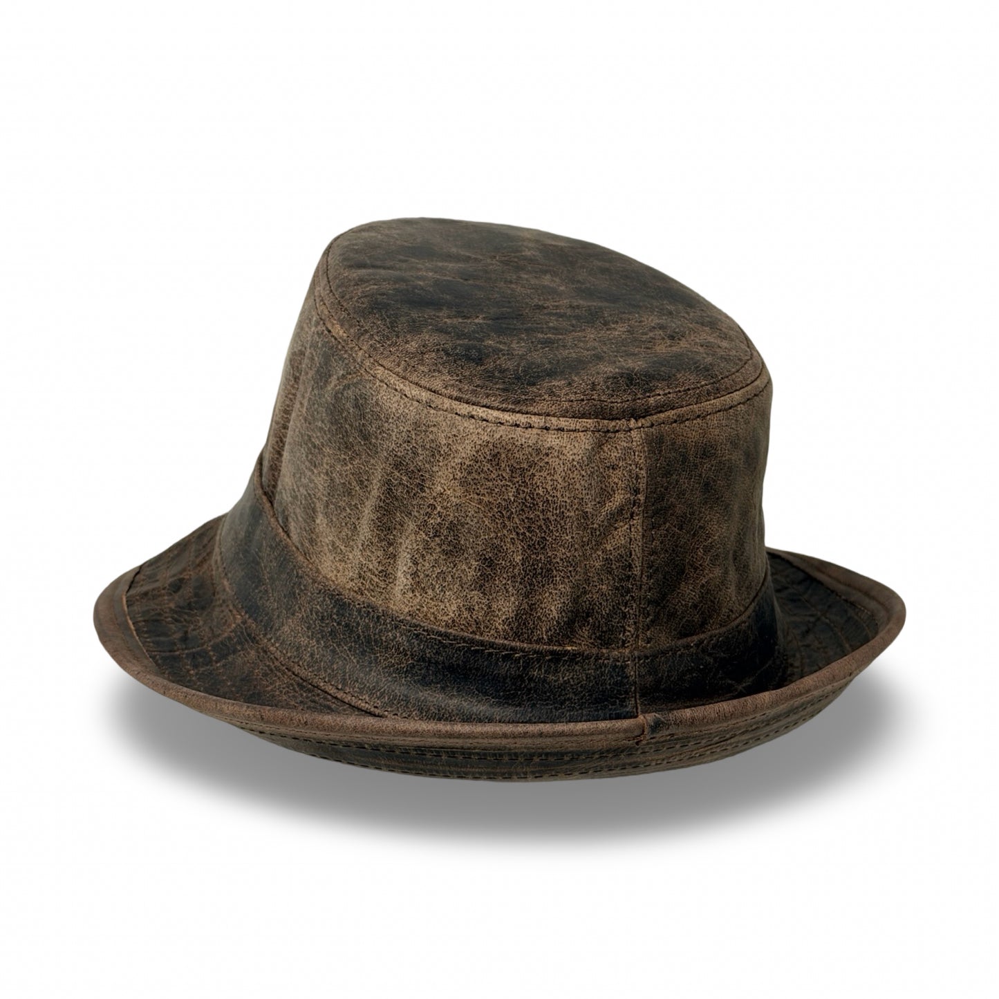 Lederhut Echtleder Büffelleder Trilby Unisex Outdoorhut Wandern Braun Walnut
