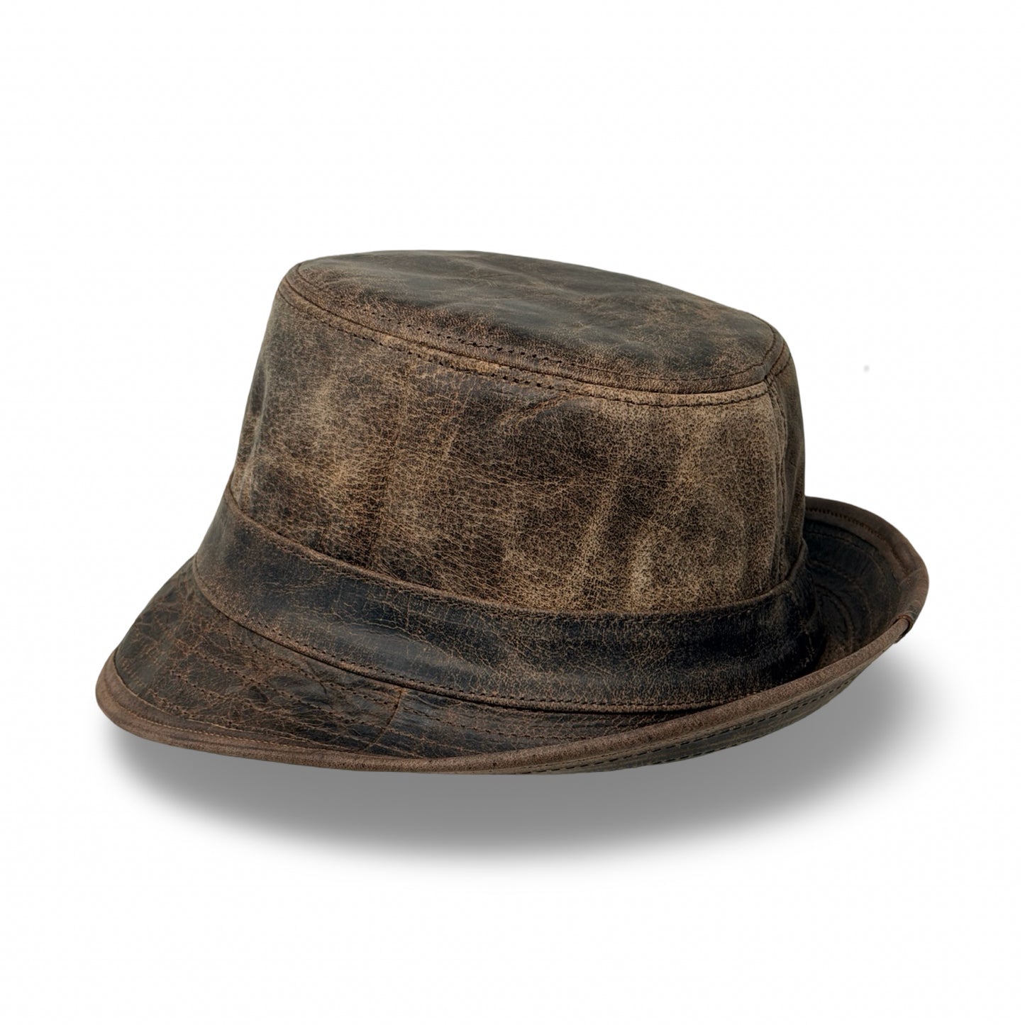 Lederhut Echtleder Büffelleder Trilby Unisex Outdoorhut Wandern Braun Walnut
