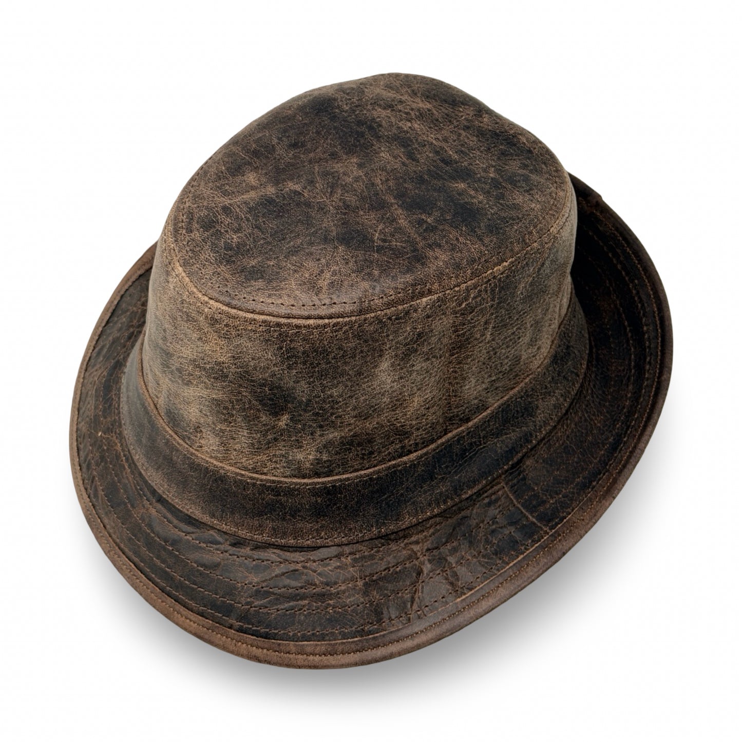 Lederhut Echtleder Büffelleder Trilby Unisex Outdoorhut Wandern Braun Walnut