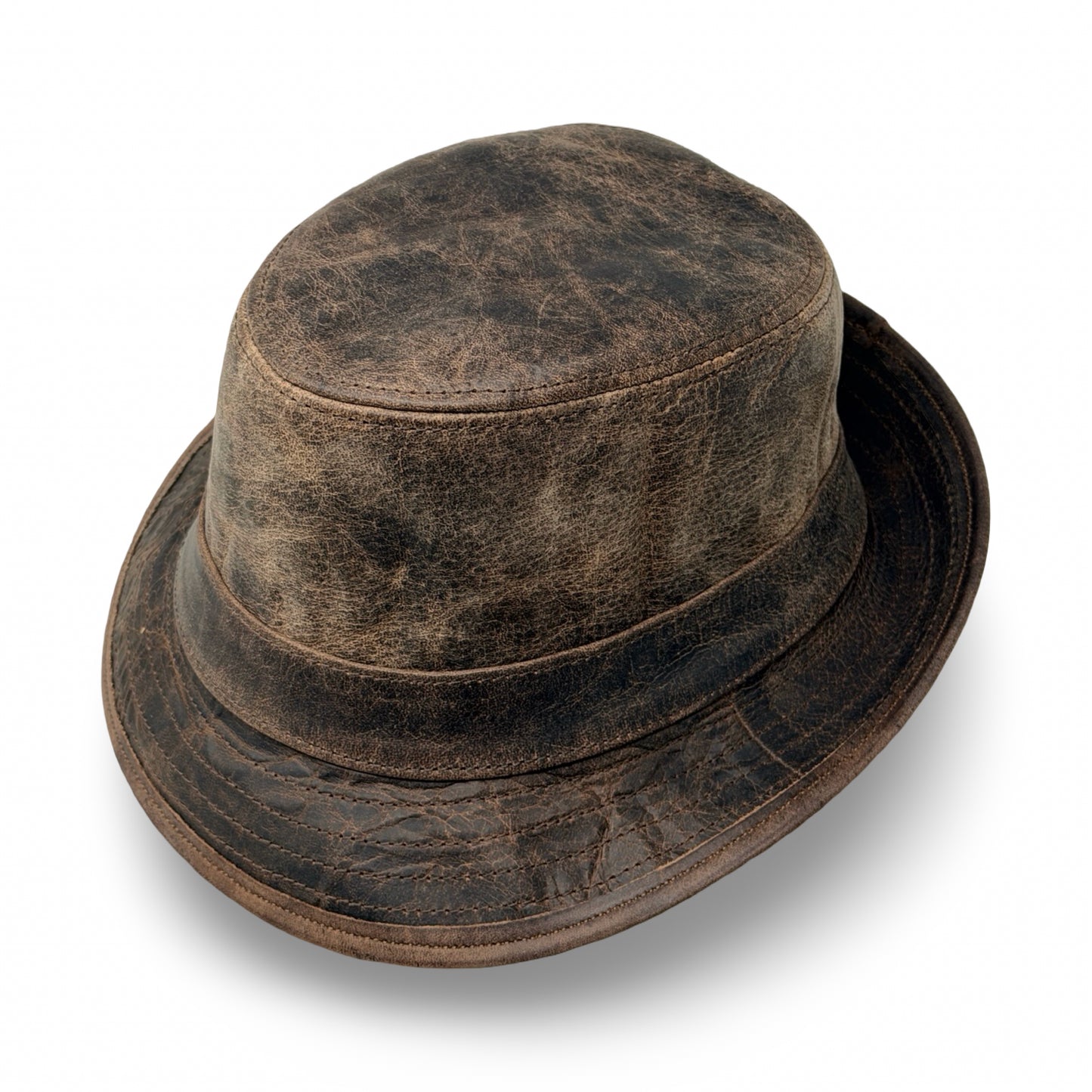 Lederhut Echtleder Büffelleder Trilby Unisex Outdoorhut Wandern Braun Walnut