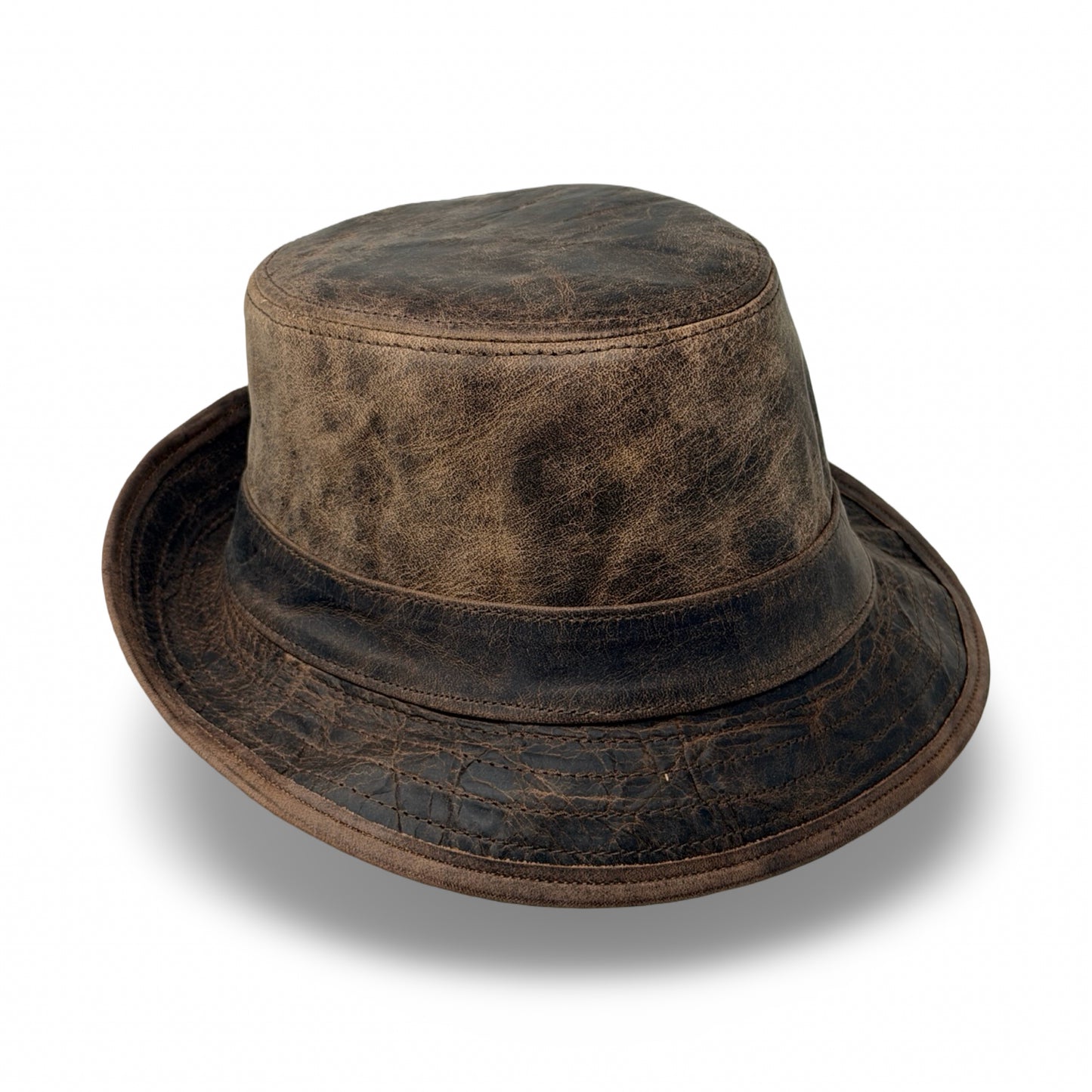 Lederhut Echtleder Büffelleder Trilby Unisex Outdoorhut Wandern Braun Walnut