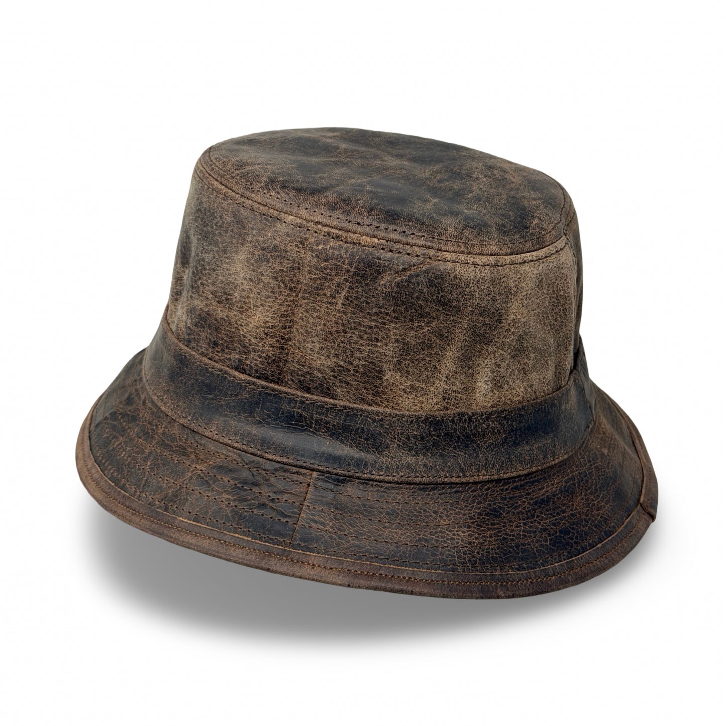 Lederhut Echtleder Büffelleder Trilby Unisex Outdoorhut Wandern Braun Walnut