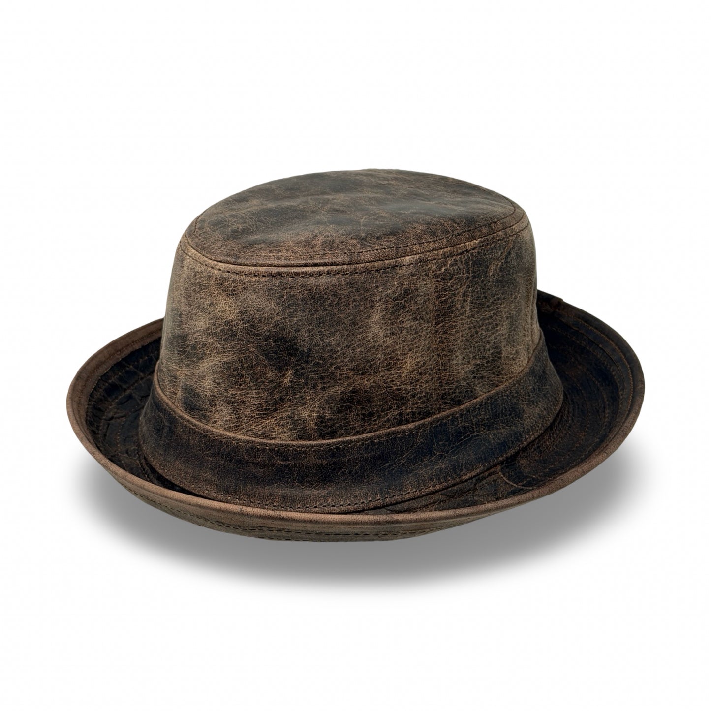 Lederhut Echtleder Büffelleder Trilby Unisex Outdoorhut Wandern Braun Walnut