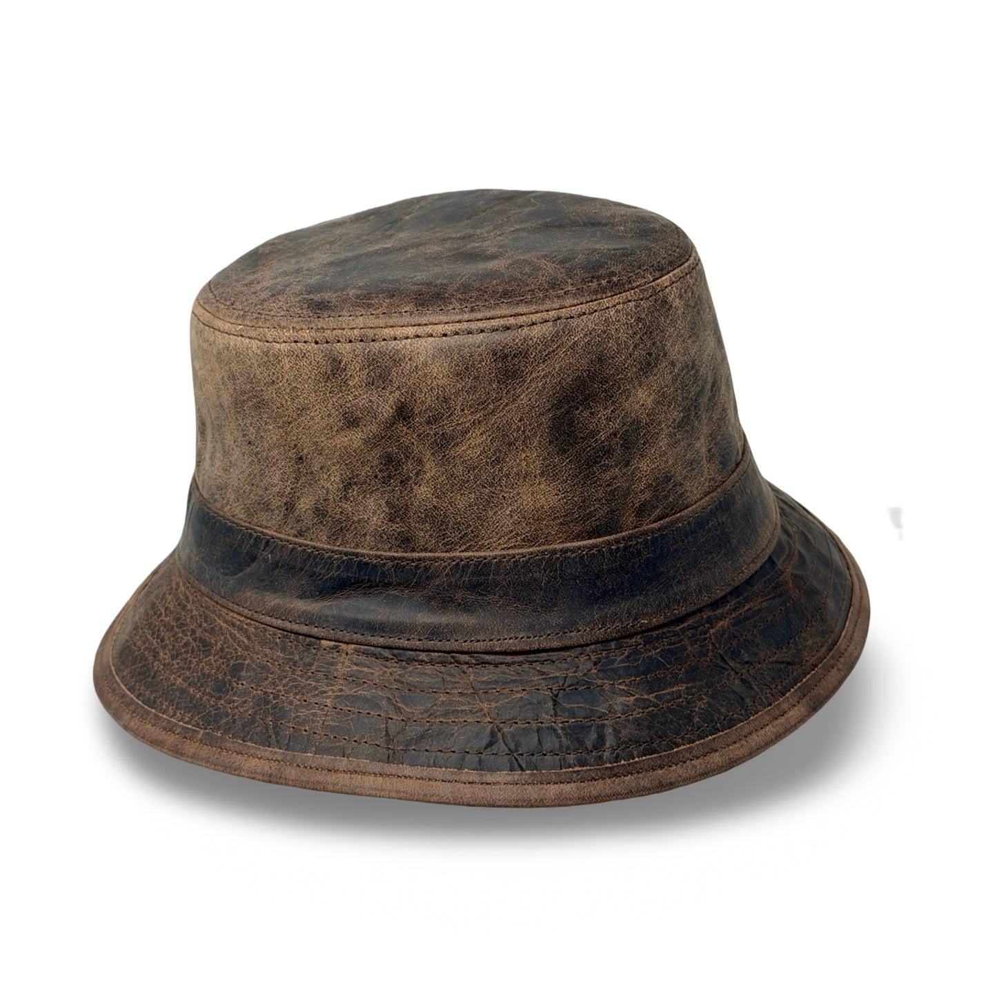 Lederhut Echtleder Büffelleder Trilby Unisex Outdoorhut Wandern Braun Walnut