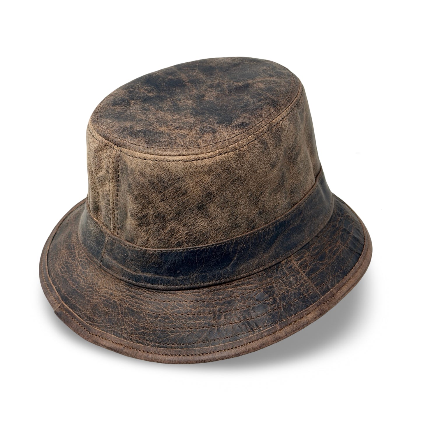 Lederhut Echtleder Büffelleder Trilby Unisex Outdoorhut Wandern Braun Walnut