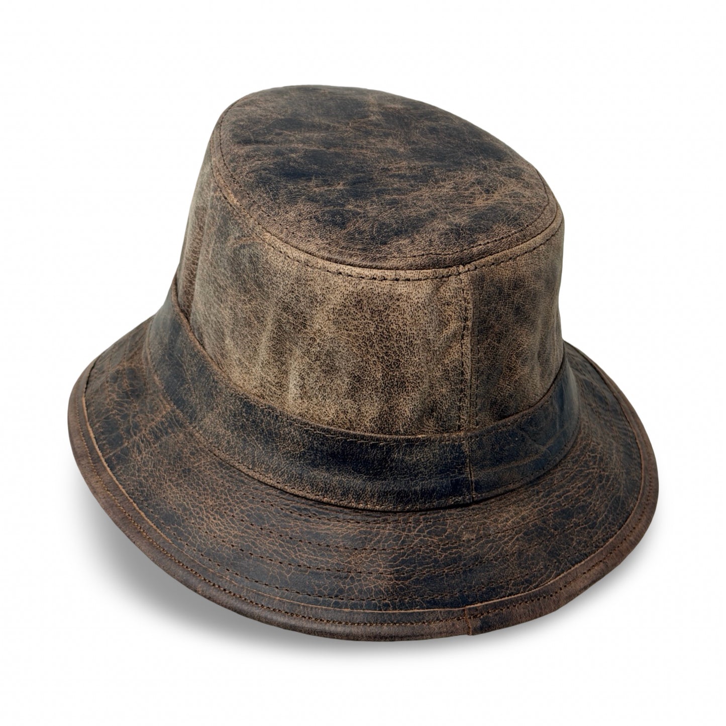 Lederhut Echtleder Büffelleder Trilby Unisex Outdoorhut Wandern Braun Walnut