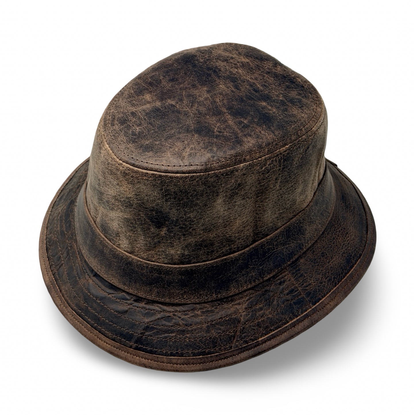 Lederhut Echtleder Büffelleder Trilby Unisex Outdoorhut Wandern Braun Walnut