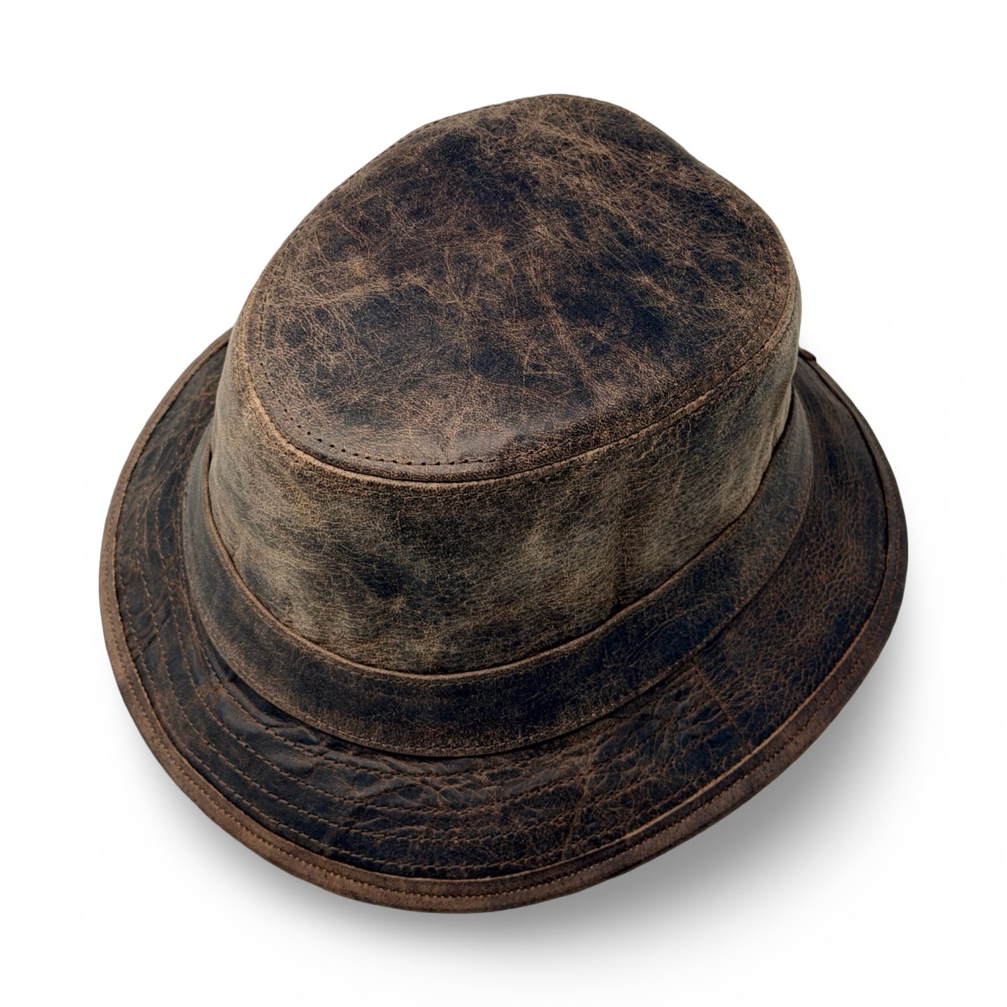 Lederhut Echtleder Büffelleder Trilby Unisex Outdoorhut Wandern Braun Walnut