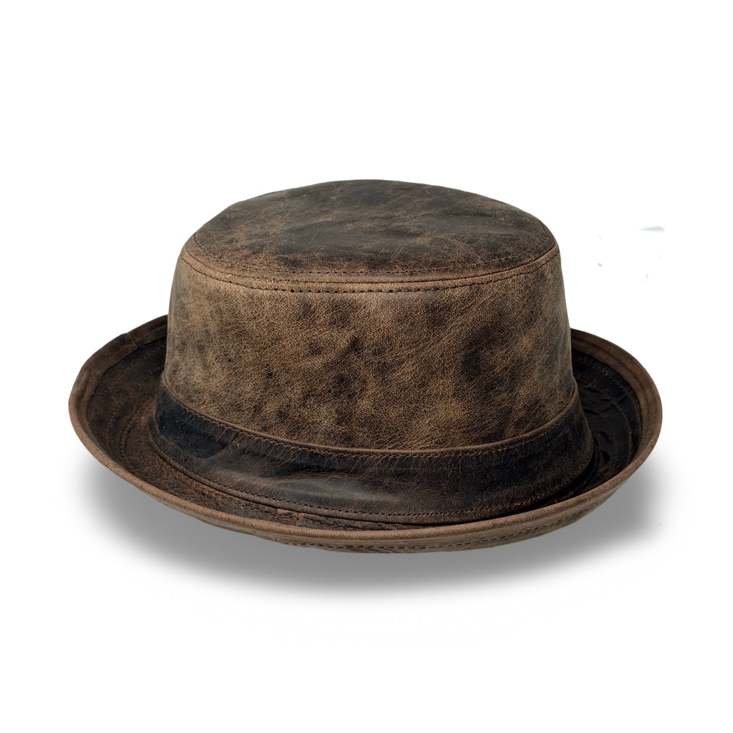 Lederhut Echtleder Büffelleder Trilby Unisex Outdoorhut Wandern Braun Walnut