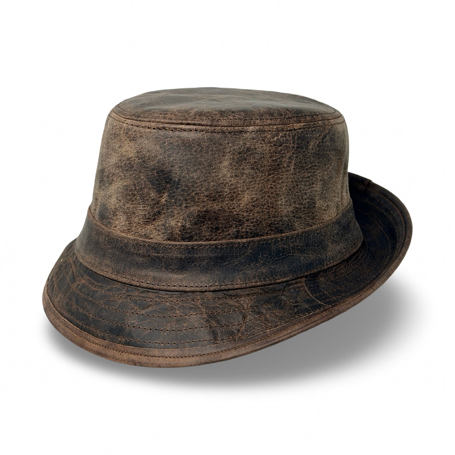 Lederhut Echtleder Büffelleder Trilby Unisex Outdoorhut Wandern Braun Walnut
