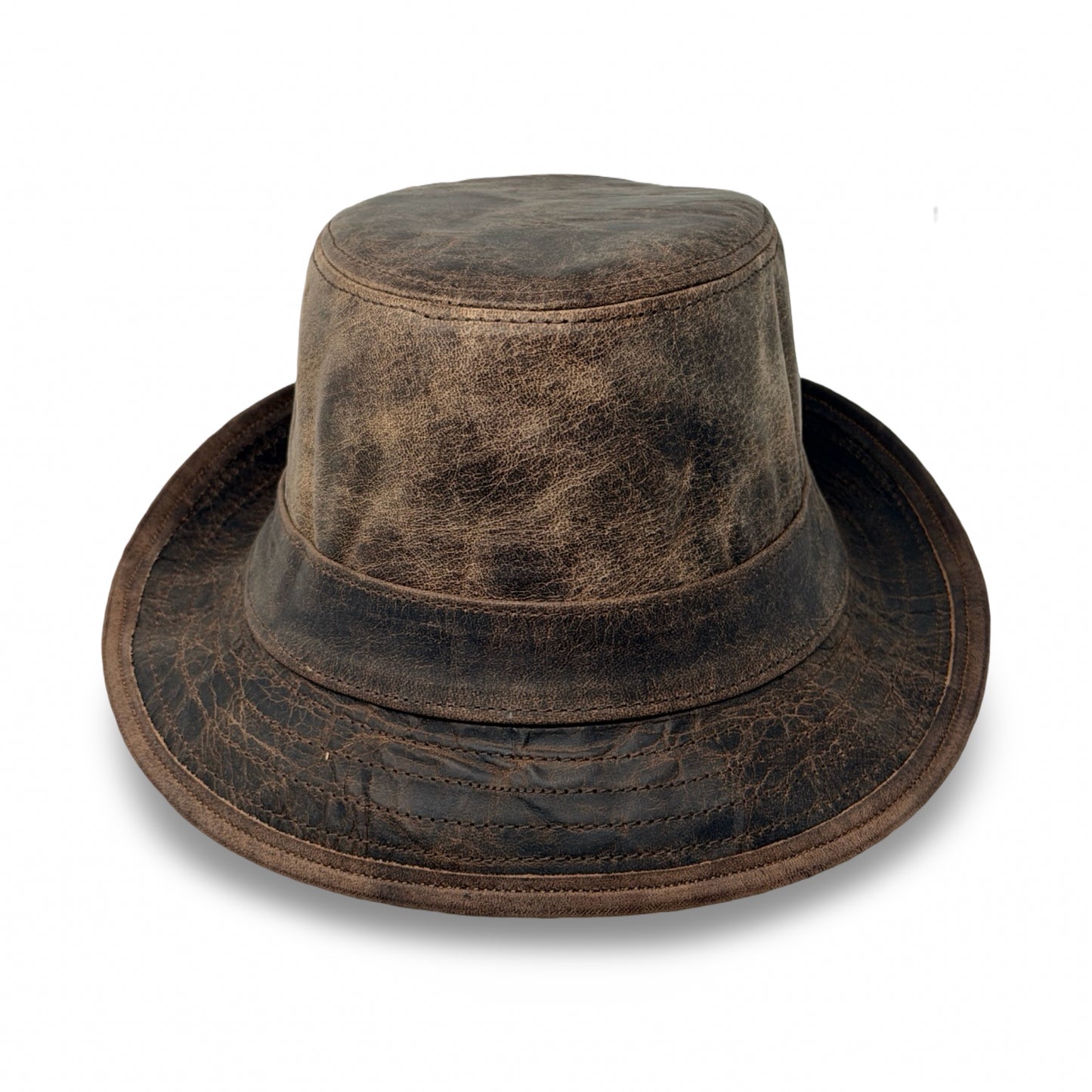 Lederhut Echtleder Büffelleder Trilby Unisex Outdoorhut Wandern Braun Walnut