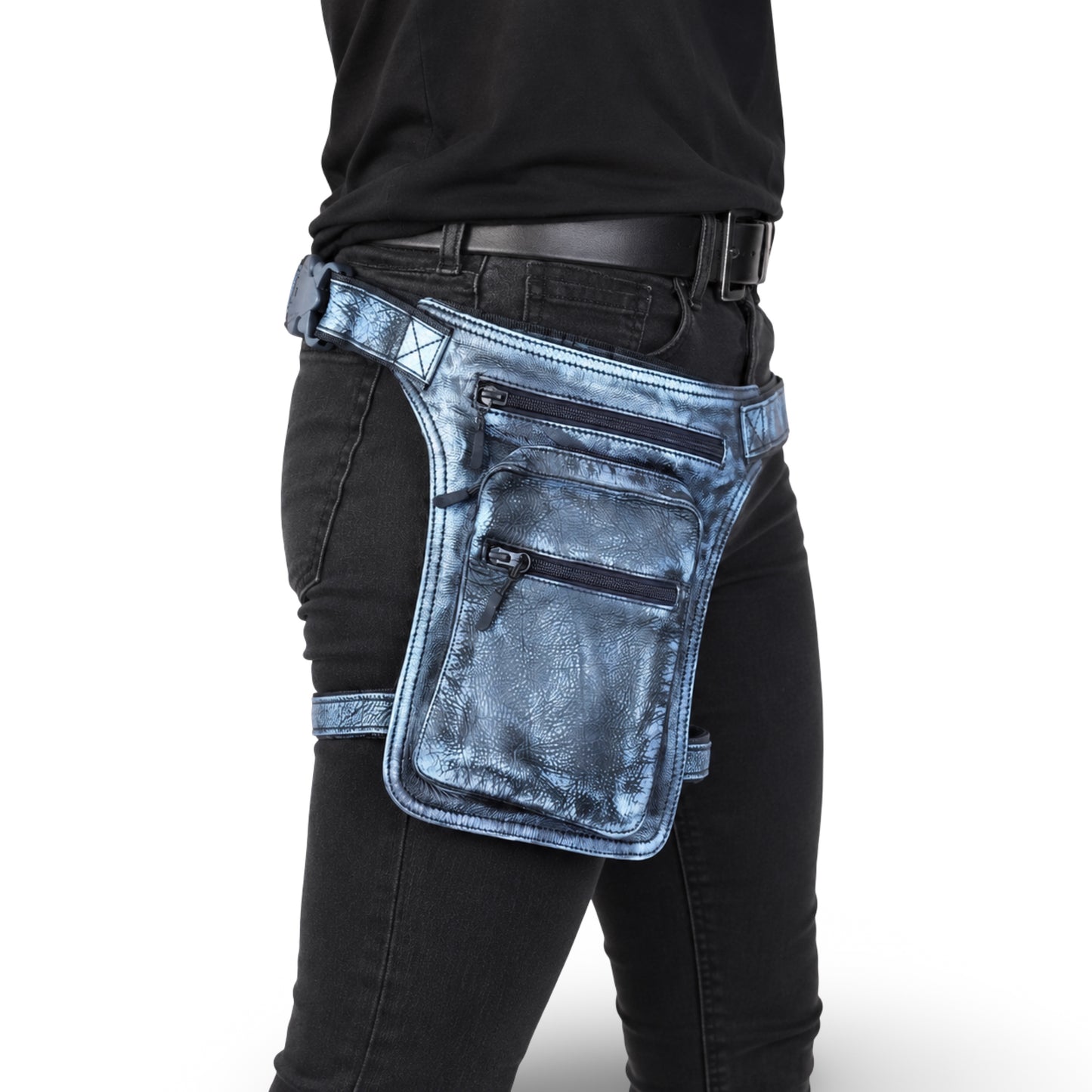 Premium Beintasche aus Echtleder | Leder Gürteltasche & Oberschenkeltasche für Damen und Herren - Pewter