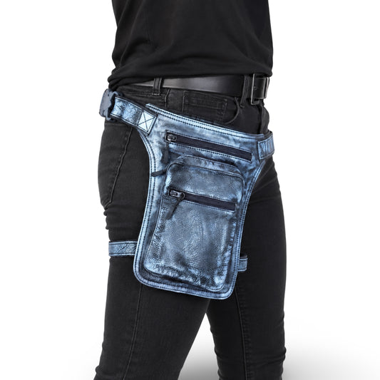 Premium Beintasche aus Echtleder | Leder Gürteltasche & Oberschenkeltasche für Damen und Herren - Pewter
