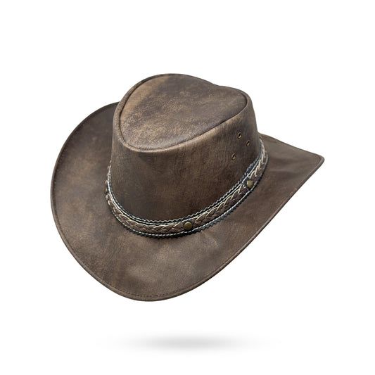 Wickelhut Lederhut Western Cowboy Unisex – Outdoor Hut für Reiten, Wandern & Abenteuer knautschbar „Antik“
