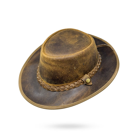 Lederhut Western Cowboy Unisex – Outdoor Hut für Reiten, Wandern & Abenteuer "Crazy Brown"