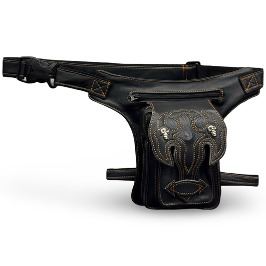 Leder Beintasche Herren Damen Motorrad Tasche Hüfttasche Braun Inferno Orange